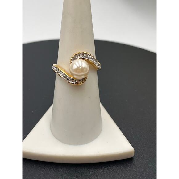 Joseph Esposito Espo Vintage 925 Vermeil 7mm White Faux Pearl Cz Ring Sz 7.25 - Picture 2 of 8